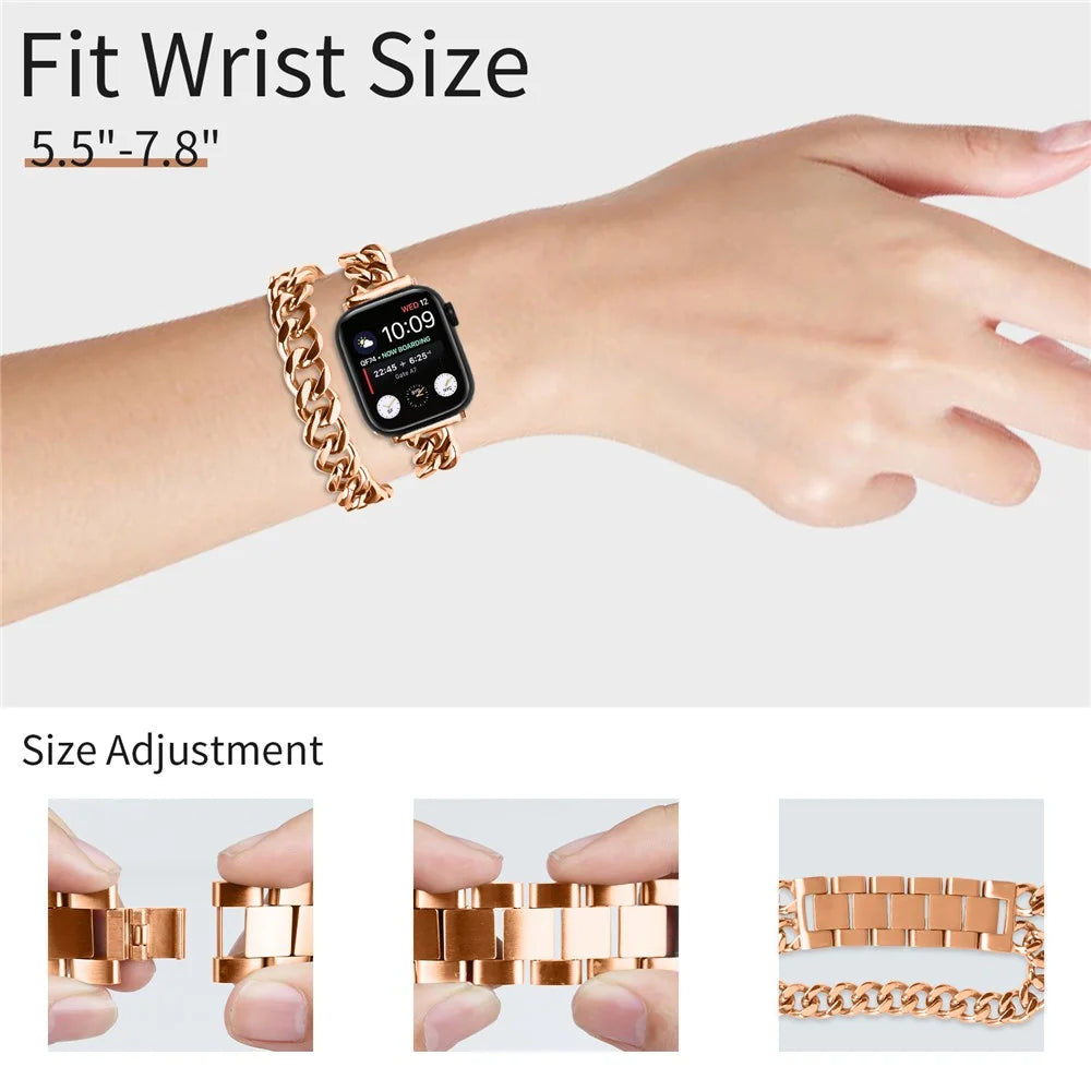 For Apple Watch Ultra 3 2 1 49mm / Series 11 10 46mm / 9 8 7 45mm / SE3 SE2 SE 6 5 4 44mm / 3 2 1 42mm Stainless Steel Band - Rose Gold - 4