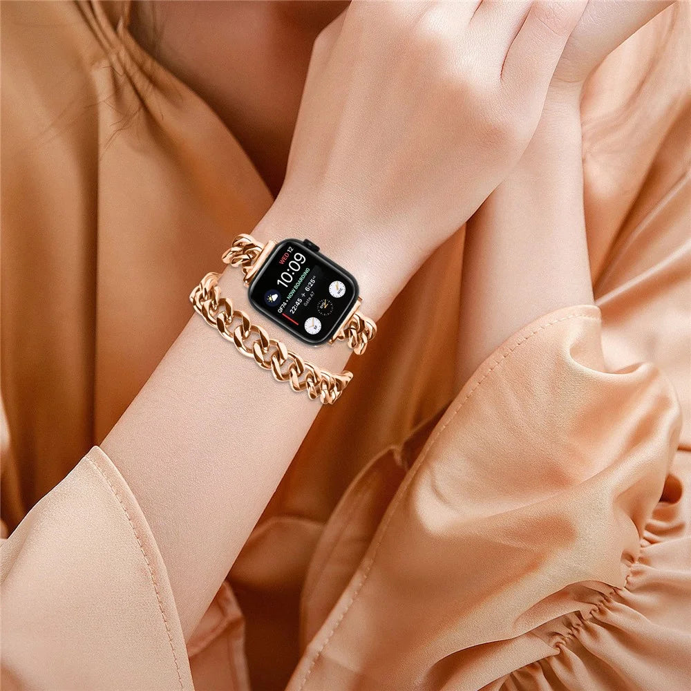 For Apple Watch Ultra 3 2 1 49mm / Series 11 10 46mm / 9 8 7 45mm / SE3 SE2 SE 6 5 4 44mm / 3 2 1 42mm Stainless Steel Band - Rose Gold - 5