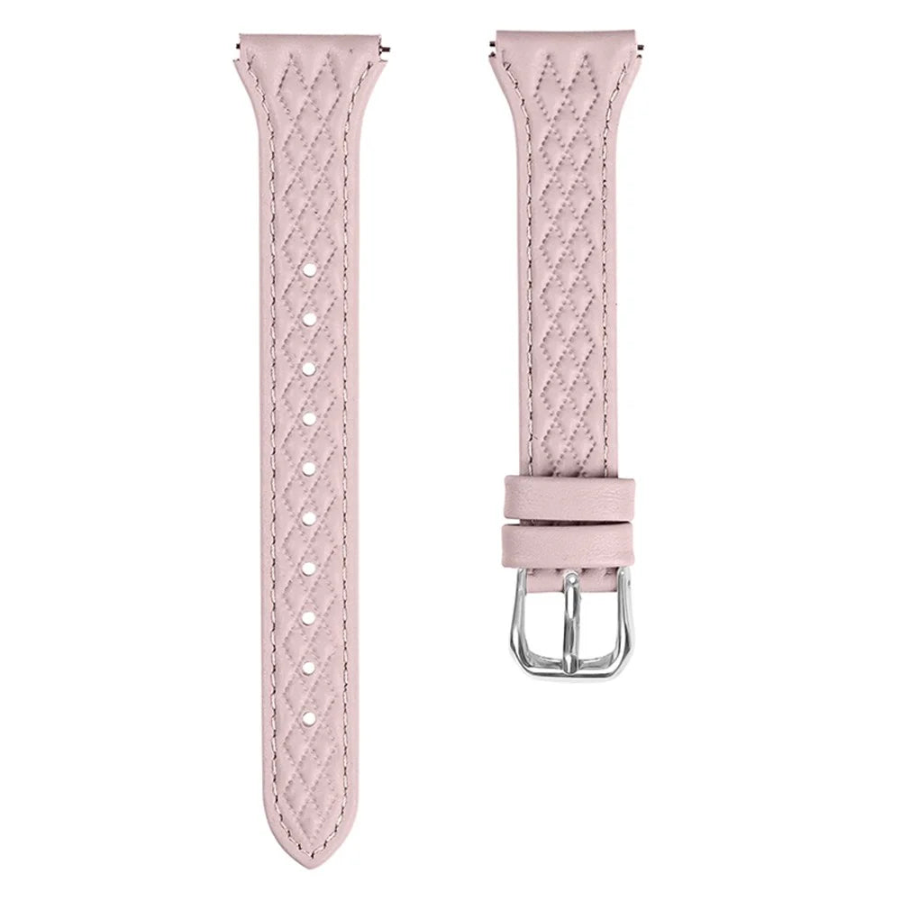 For Pebble 2 / Time Round Rhombus Imprinted Genuine Cow Leather Watch Strap - Pink - 1