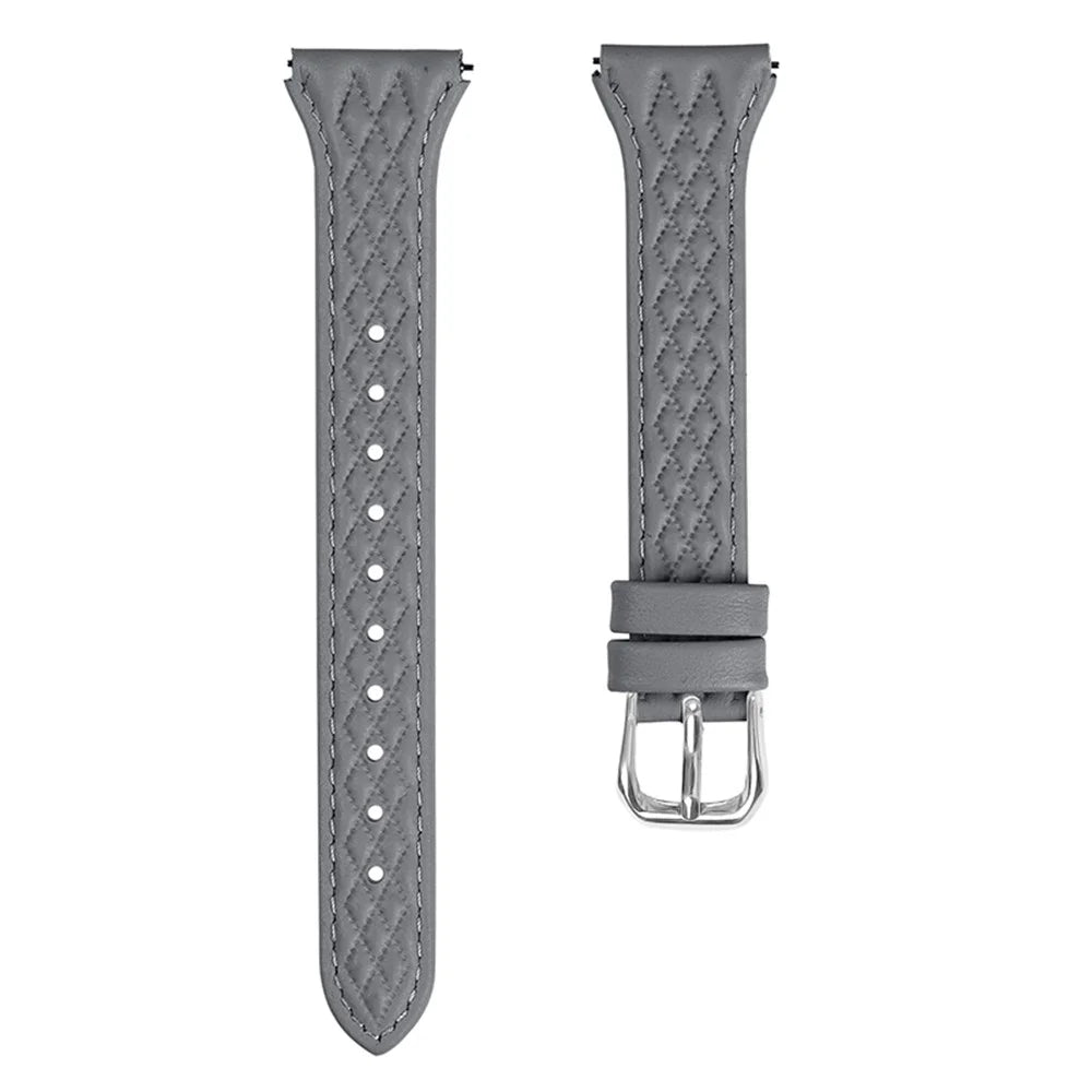 For TicWatch 2  /  E  /  C2 (Black  /  Silver Dial) Genuine Cow Leather Rhombus Imprinted Watchband - Grey - 1