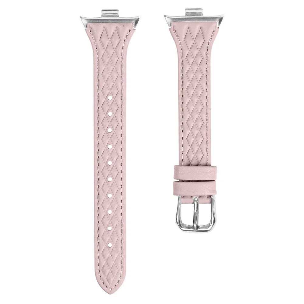 For Xiaomi Smart Band 10 Pro / 9 Pro / 8 Pro / Redmi Watch 6 / 5 / 4 Replacement Rhombus Imprinted Genuine Cow Leather Watch Strap - Pink - 1