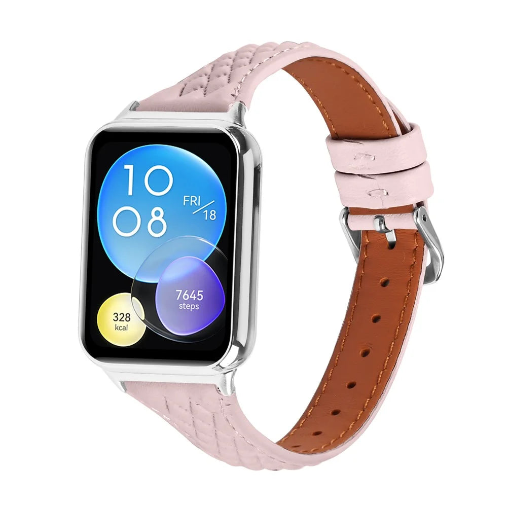 For Xiaomi Smart Band 10 Pro / 9 Pro / 8 Pro / Redmi Watch 6 / 5 / 4 Replacement Rhombus Imprinted Genuine Cow Leather Watch Strap - Pink - 2