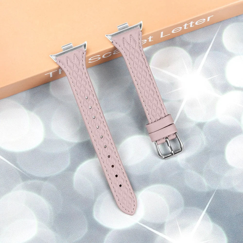 For Xiaomi Smart Band 10 Pro / 9 Pro / 8 Pro / Redmi Watch 6 / 5 / 4 Replacement Rhombus Imprinted Genuine Cow Leather Watch Strap - Pink - 4