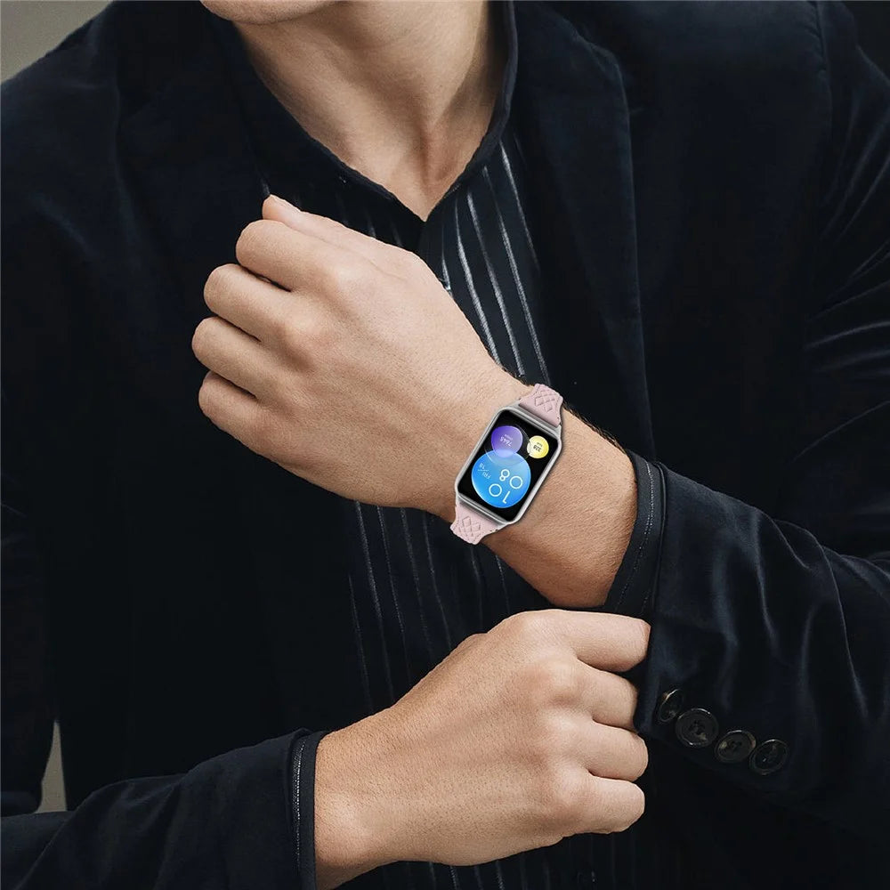 For Xiaomi Smart Band 10 Pro / 9 Pro / 8 Pro / Redmi Watch 6 / 5 / 4 Replacement Rhombus Imprinted Genuine Cow Leather Watch Strap - Pink - 6