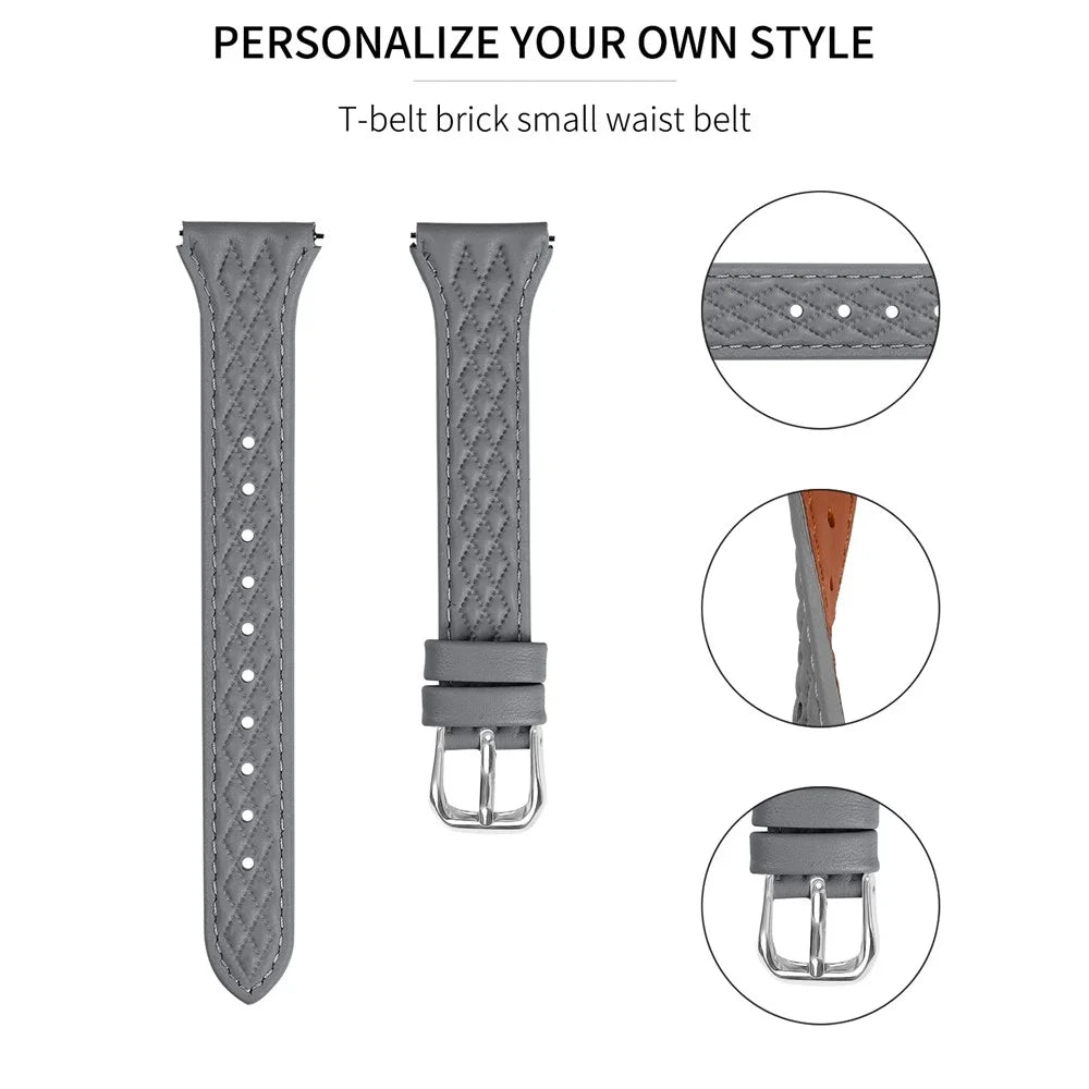 For Motorola Moto 360 42mm (2nd gen) Genuine Cow Leather Wristband Rhombus Imprinted Watch Strap - Grey - 2