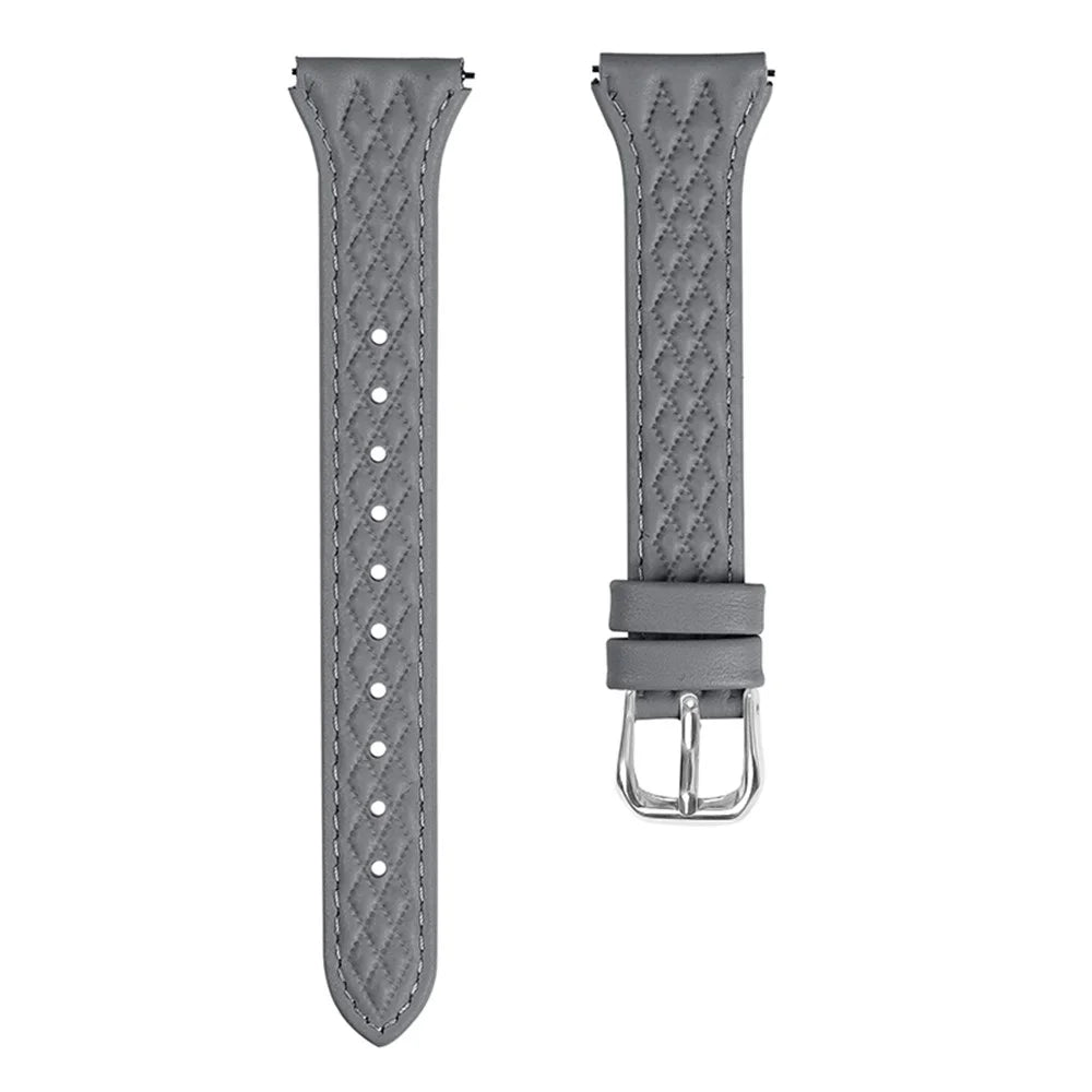 For Garmin Forerunner 245 / 245 Music Genuine Cow Leather Rhombus Imprinted Watch Strap - Grey - 1