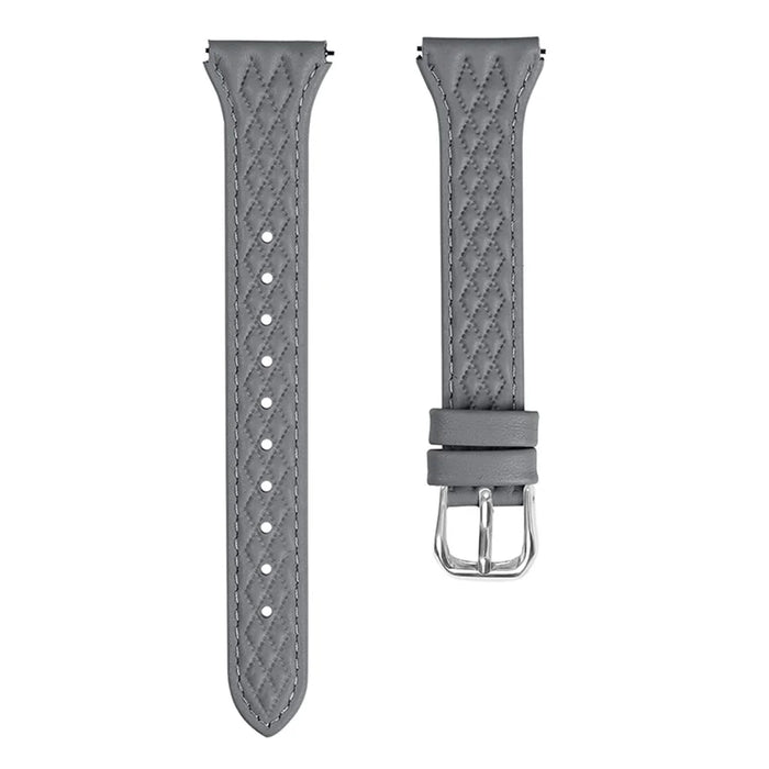 For Garmin Forerunner 245 / 245 Music Genuine Cow Leather Rhombus Imprinted Watch Strap - Grey - 1