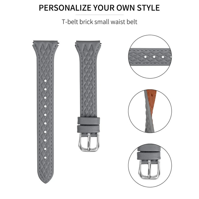 For Garmin Forerunner 245 / 245 Music Genuine Cow Leather Rhombus Imprinted Watch Strap - Grey - 2