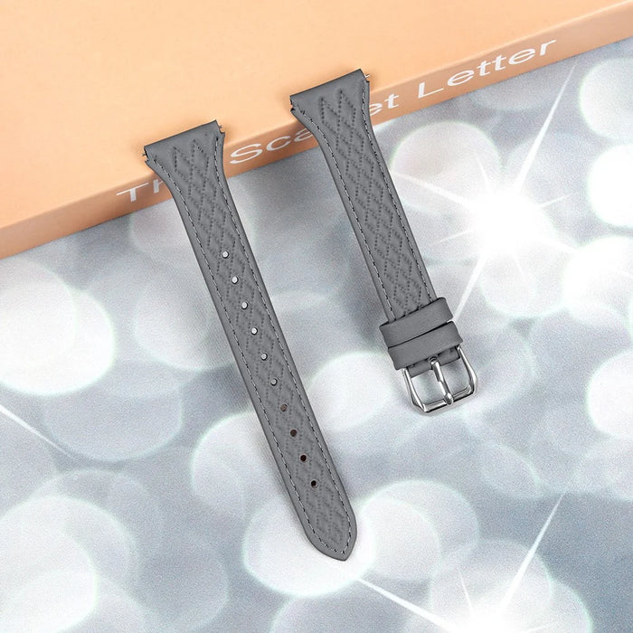 For Garmin Forerunner 245 / 245 Music Genuine Cow Leather Rhombus Imprinted Watch Strap - Grey - 3