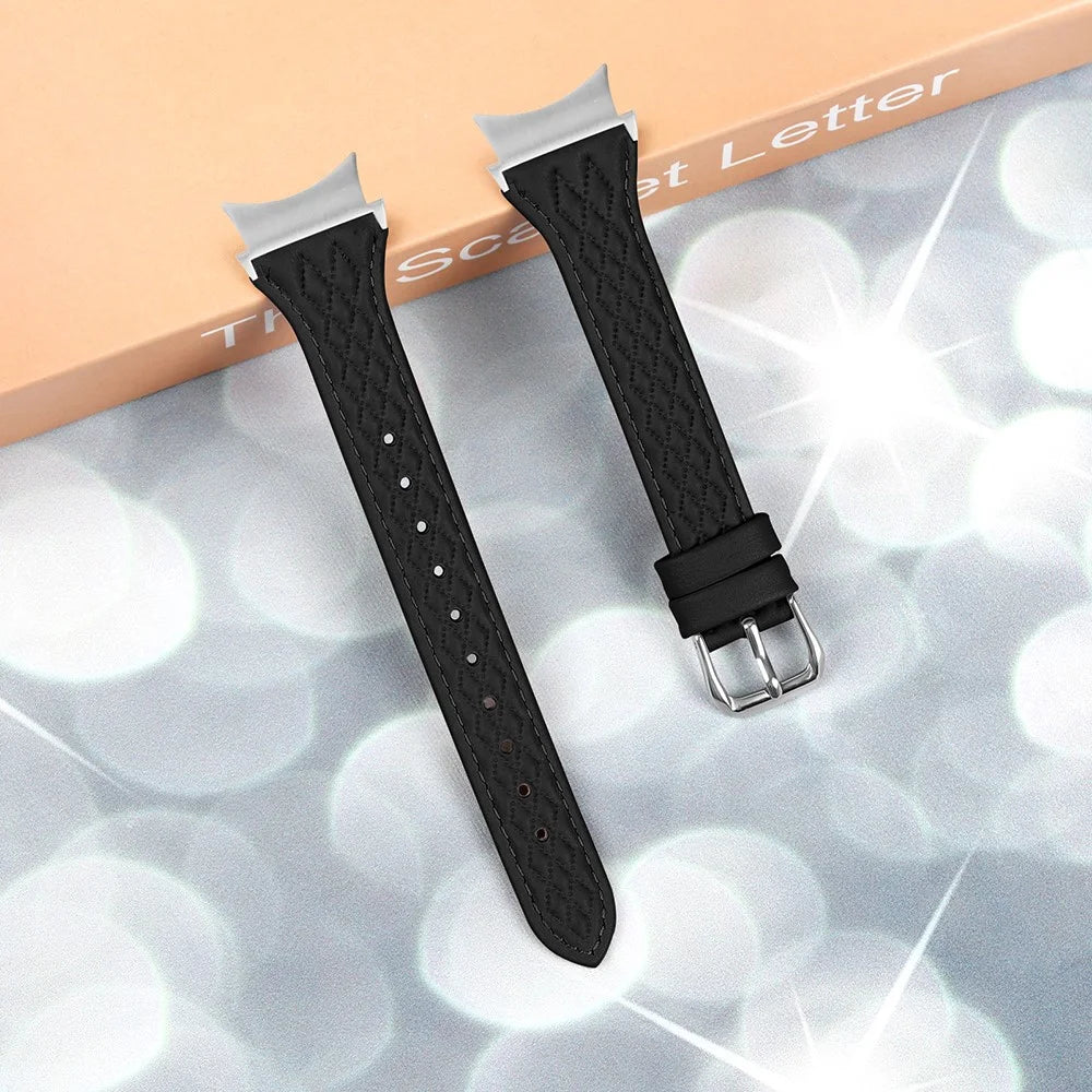 For Samsung Galaxy Watch FE 40mm / Watch4 / Watch5 / Watch4 Classic / Watch4 Active / Watch5 Active / Watch5 Pro Rhombus Watchband - Black - 4