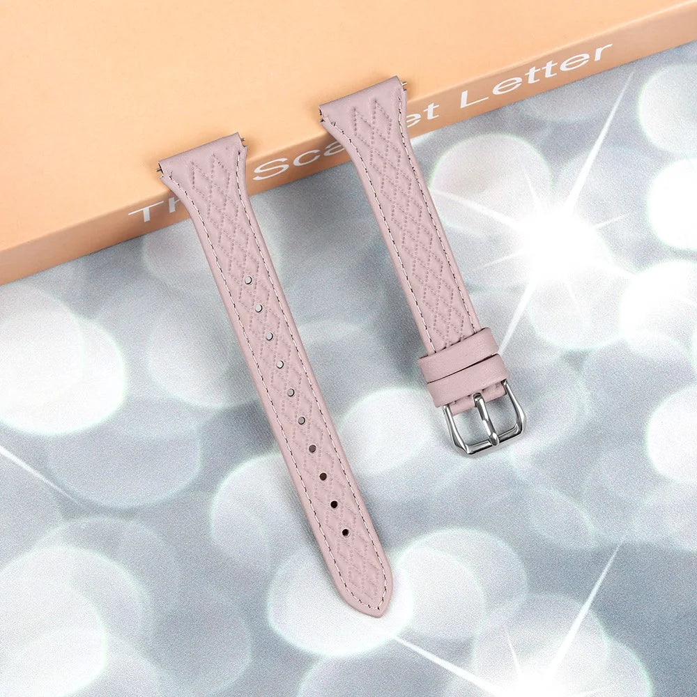 For LG Watch Sport Replacement Band Rhombus Imprinted Genuine Cow Leather Watch Strap - Pink - 3