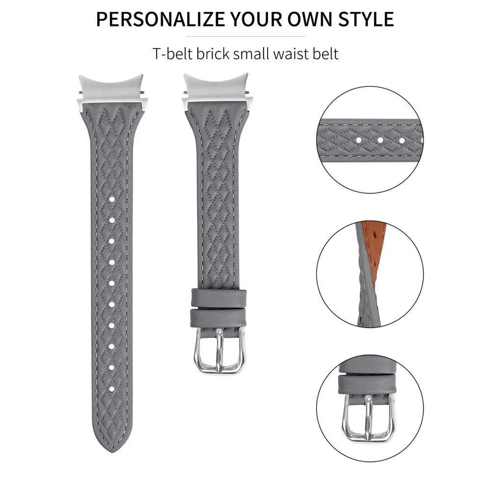 For Samsung Galaxy Watch6 40mm / 44mm / Watch6 Classic 43mm / 47mm Watch Strap Top-Layer Cow Leather Watchband - Grey - 3