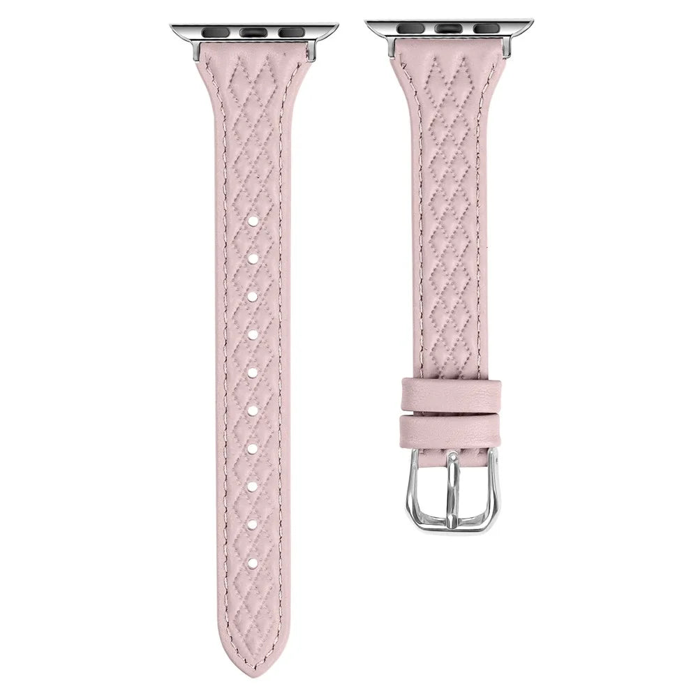 For Apple Watch Series 11 10 42mm / 9 8 7 41mm / SE3 SE2 SE 6 5 4 40mm / 3 2 1 38mm Watch Band Top-Layer Cow Leather Strap - Pink - 1