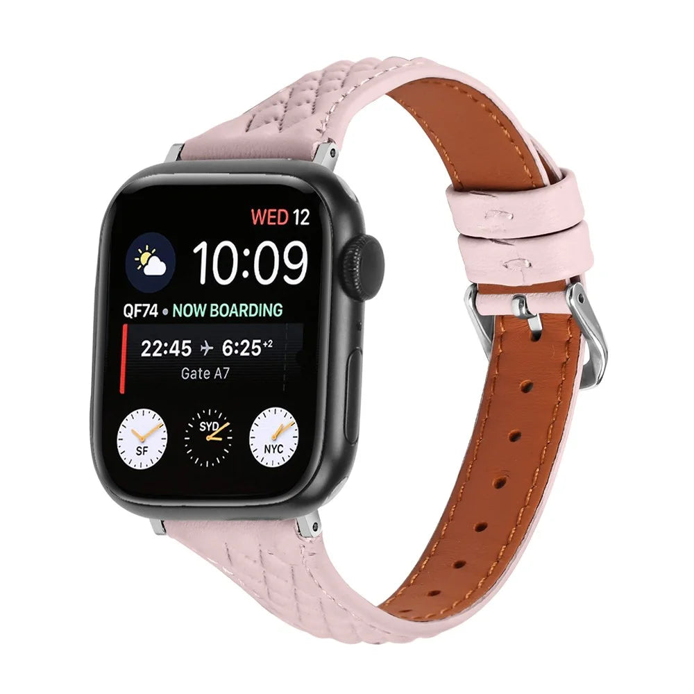 For Apple Watch Series 11 10 42mm / 9 8 7 41mm / SE3 SE2 SE 6 5 4 40mm / 3 2 1 38mm Watch Band Top-Layer Cow Leather Strap - Pink - 2