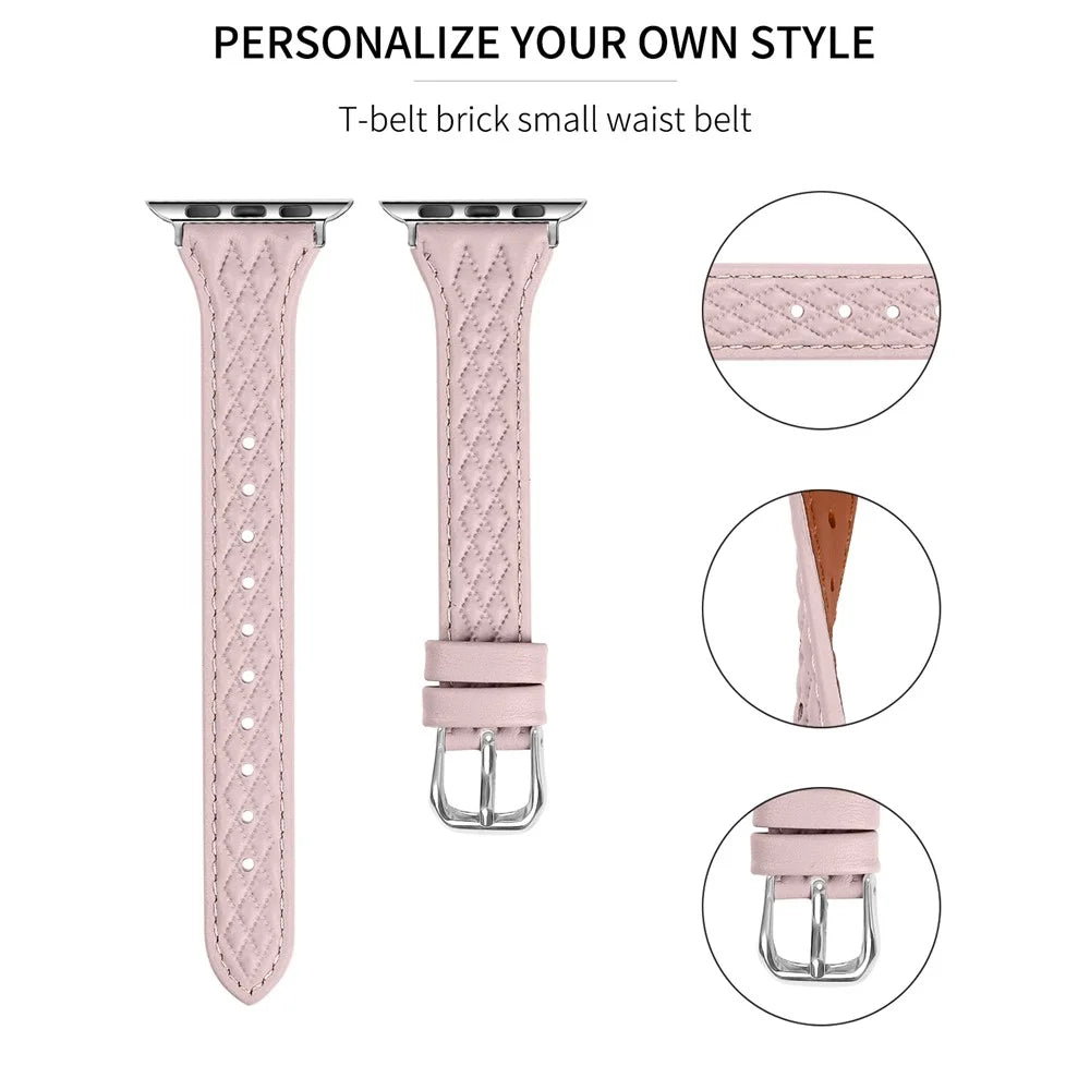 For Apple Watch Series 11 10 42mm / 9 8 7 41mm / SE3 SE2 SE 6 5 4 40mm / 3 2 1 38mm Watch Band Top-Layer Cow Leather Strap - Pink - 3