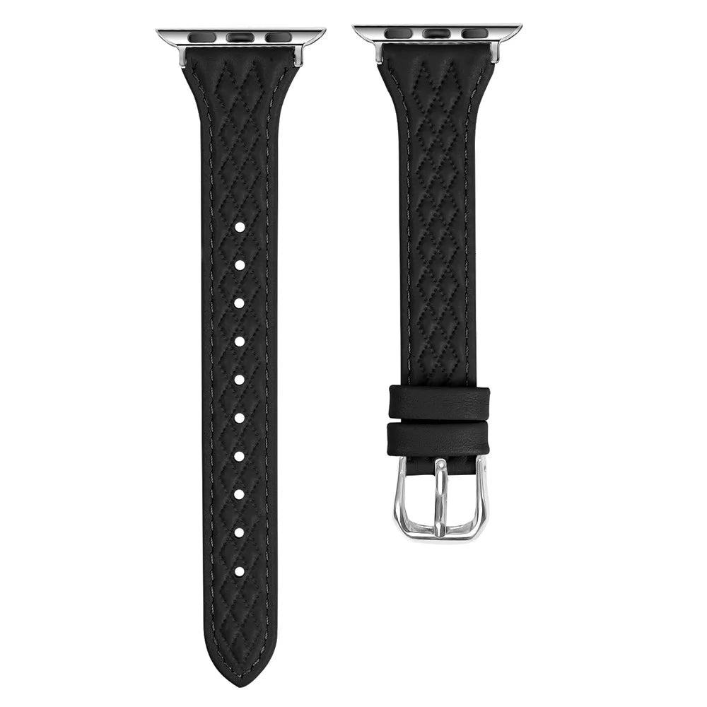 For Apple Watch Ultra 3 2 1 49mm / Series 11 10 46mm / 9 8 7 45mm / SE3 SE2 SE 6 5 4 44mm / 3 2 1 42mm Top-Layer Cow Leather Watch Strap - Black - 1