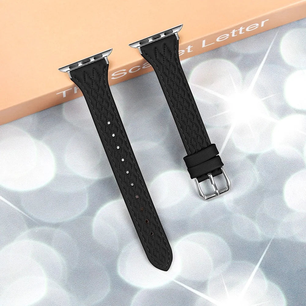 For Apple Watch Ultra 3 2 1 49mm / Series 11 10 46mm / 9 8 7 45mm / SE3 SE2 SE 6 5 4 44mm / 3 2 1 42mm Top-Layer Cow Leather Watch Strap - Black - 4