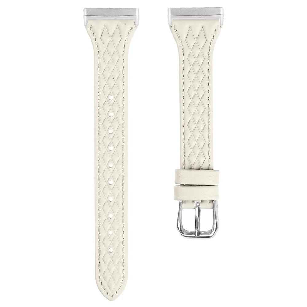 For Fitbit Versa 4 / Sense 2 Replacement Band Top-Layer Cow Leather Watch Strap - Apricot - 1