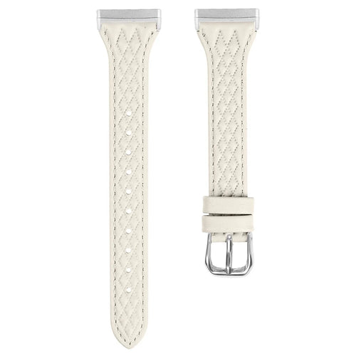 For Fitbit Versa 4 / Sense 2 Replacement Band Top-Layer Cow Leather Watch Strap - Apricot - 1
