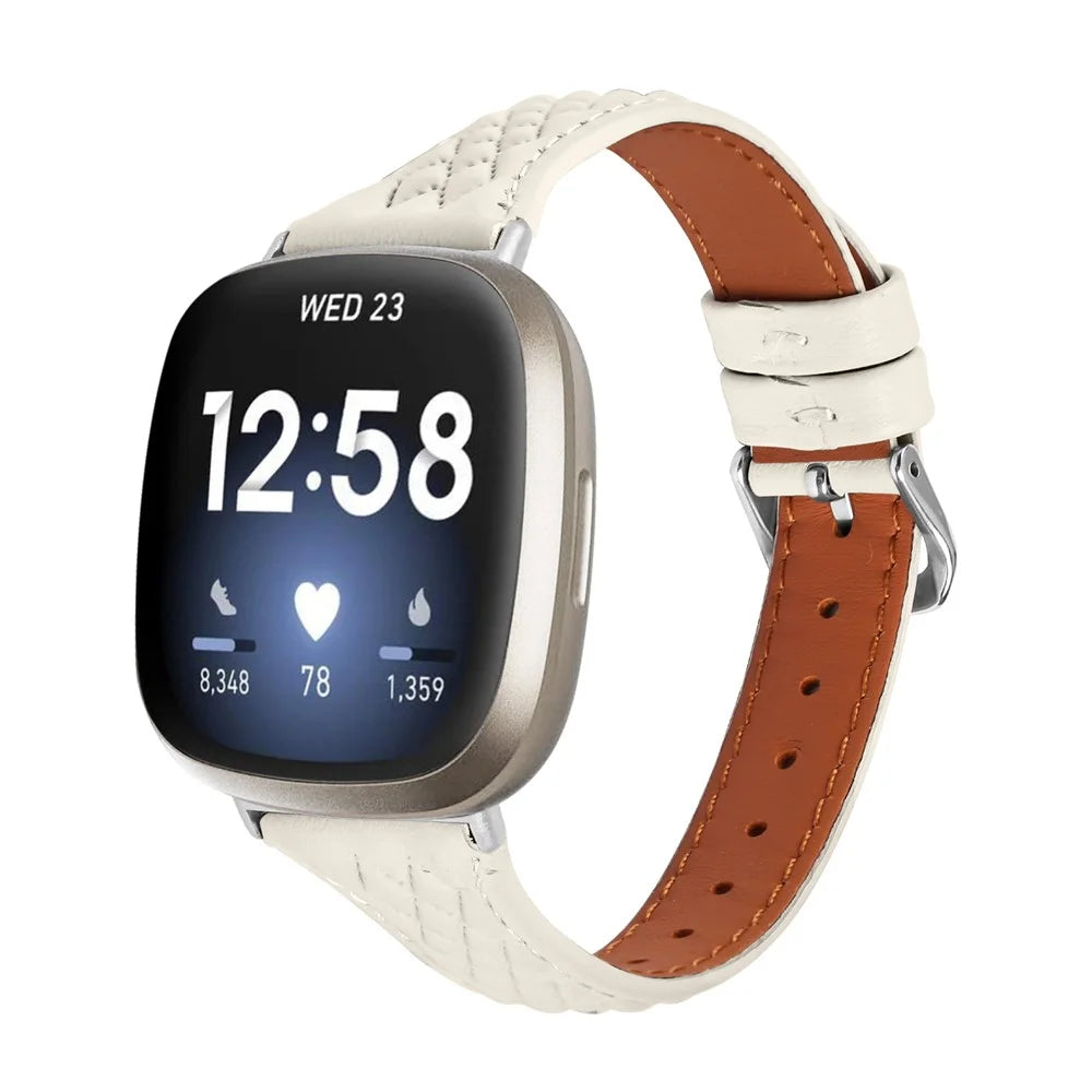 For Fitbit Versa 4 / Sense 2 Replacement Band Top-Layer Cow Leather Watch Strap - Apricot - 2