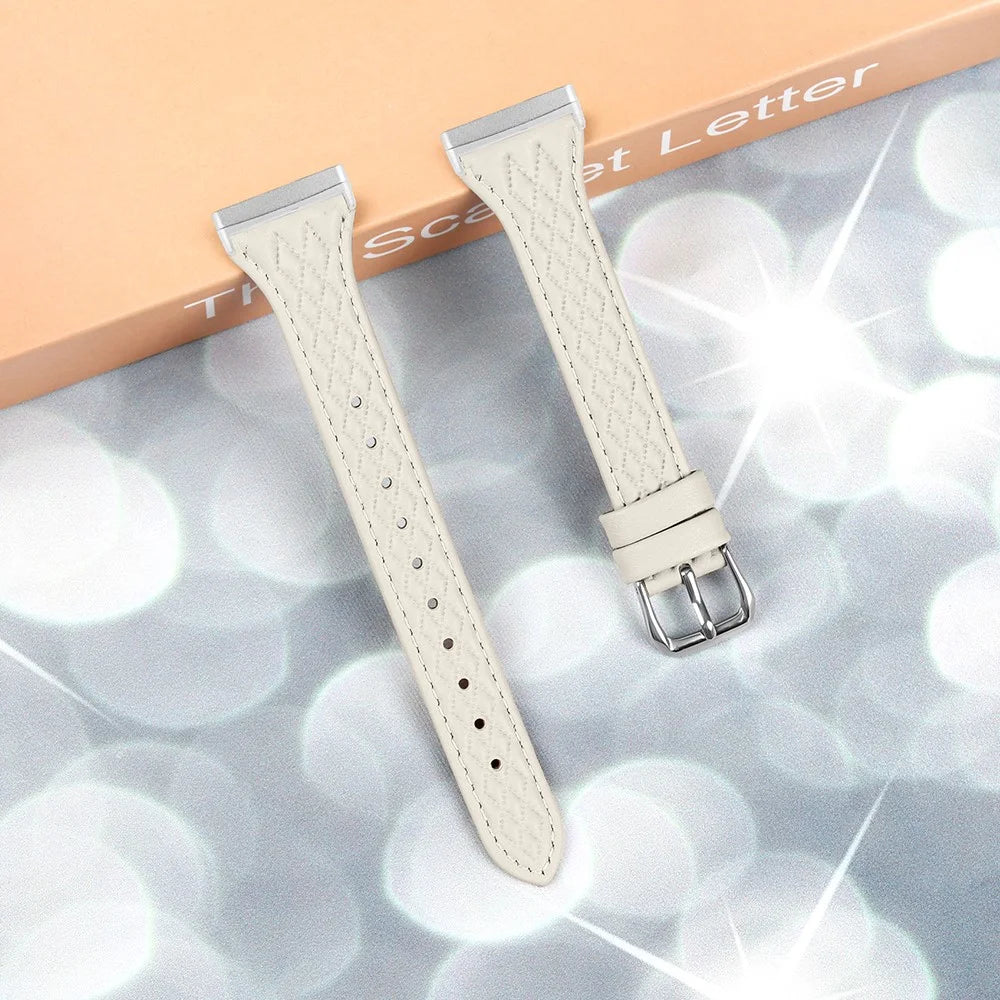 For Fitbit Versa 4 / Sense 2 Replacement Band Top-Layer Cow Leather Watch Strap - Apricot - 4