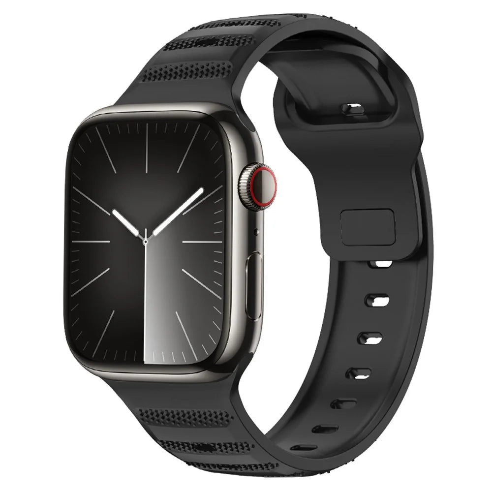 For Apple Watch Ultra 3 2 1 49mm / Series 11 10 46mm / 9 8 7 45mm / SE3 SE2 SE 6 5 4 44mm / 3 2 1 42mm Fluororubber Watch Band - Black - 2