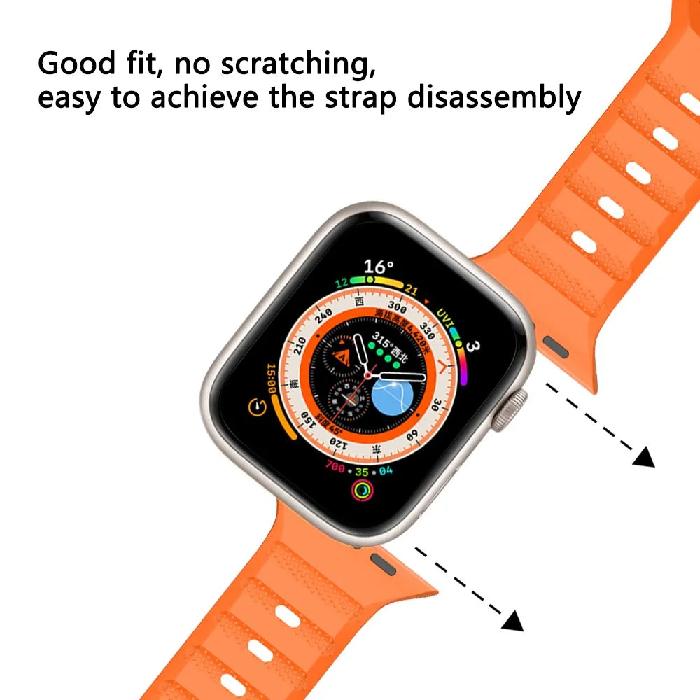 For Apple Watch Ultra 3 2 1 49mm / Series 11 10 46mm / 9 8 7 45mm / SE3 SE2 SE 6 5 4 44mm / 3 2 1 42mm Fluororubber Watch Band - Black - 4