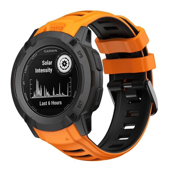 For Garmin Instinct 2X Silicone Watch Straps Dual Color Wrist Band - Orange+Black - 4