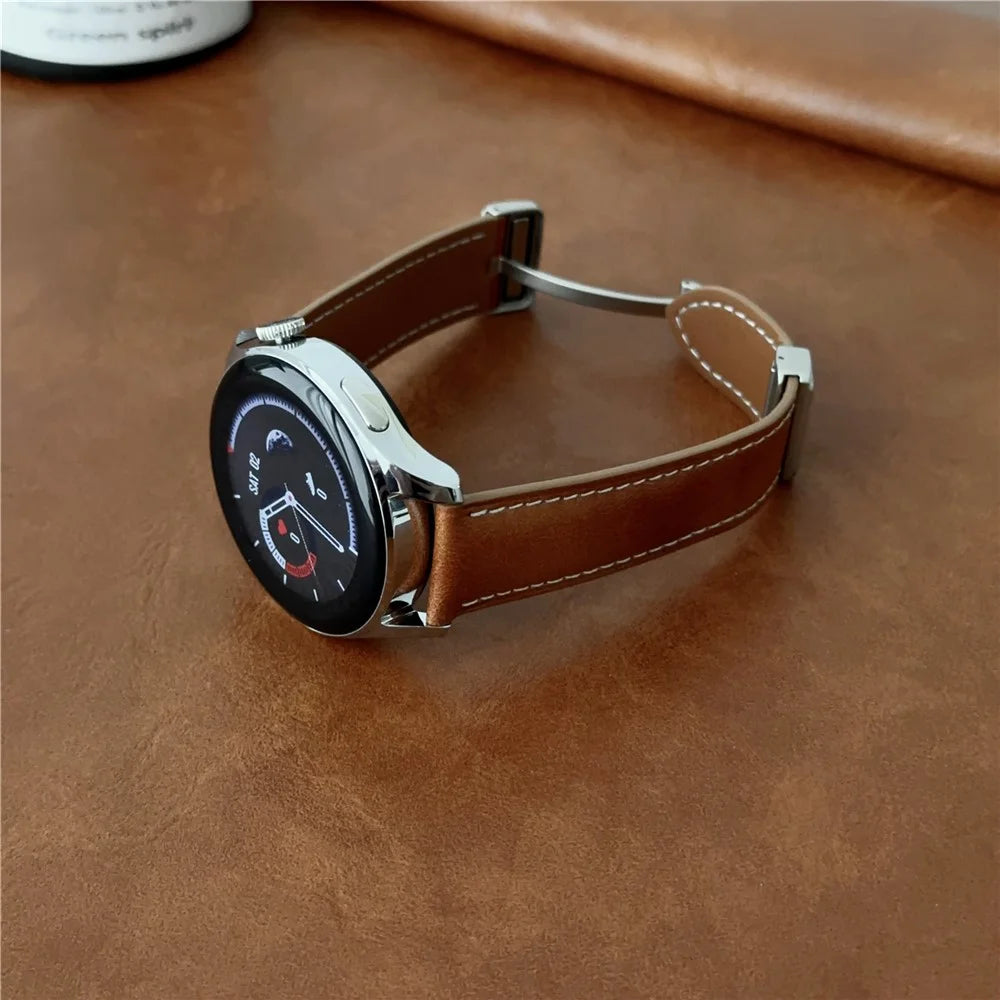 For Samsung Galaxy Watch3 45mm / Huawei Watch 4 Band 22mm Genuine Cow Leather Watch Strap - Waxy Black - 2