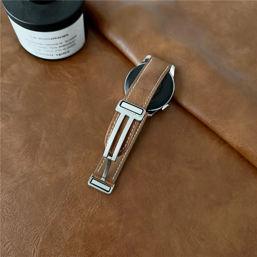For Samsung Galaxy Watch3 45mm / Huawei Watch 4 Band 22mm Genuine Cow Leather Watch Strap - Waxy Black - 3
