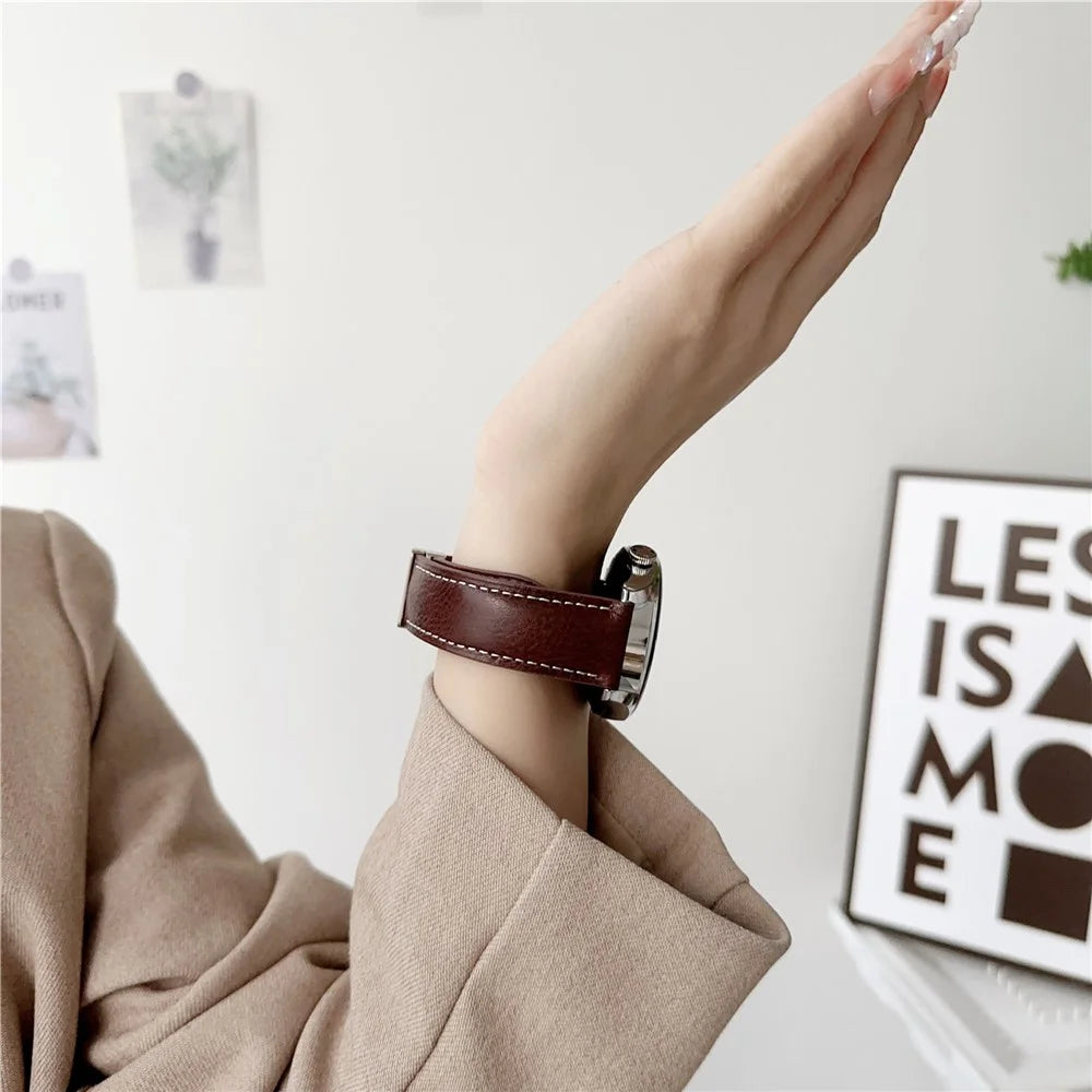 For Samsung Galaxy Watch3 45mm / Huawei Watch 4 Band 22mm Genuine Cow Leather Watch Strap - Waxy Black - 5