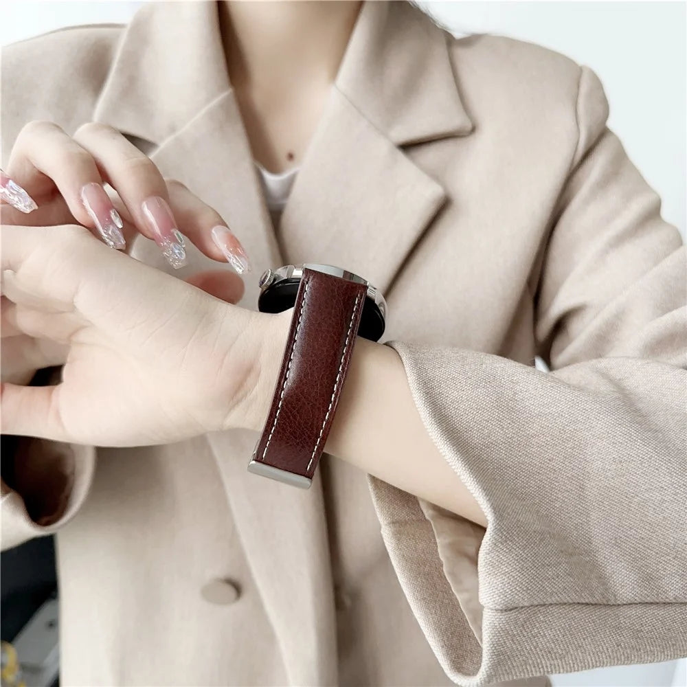 For Samsung Galaxy Watch3 45mm / Huawei Watch 4 Band 22mm Genuine Cow Leather Watch Strap - Waxy Black - 6