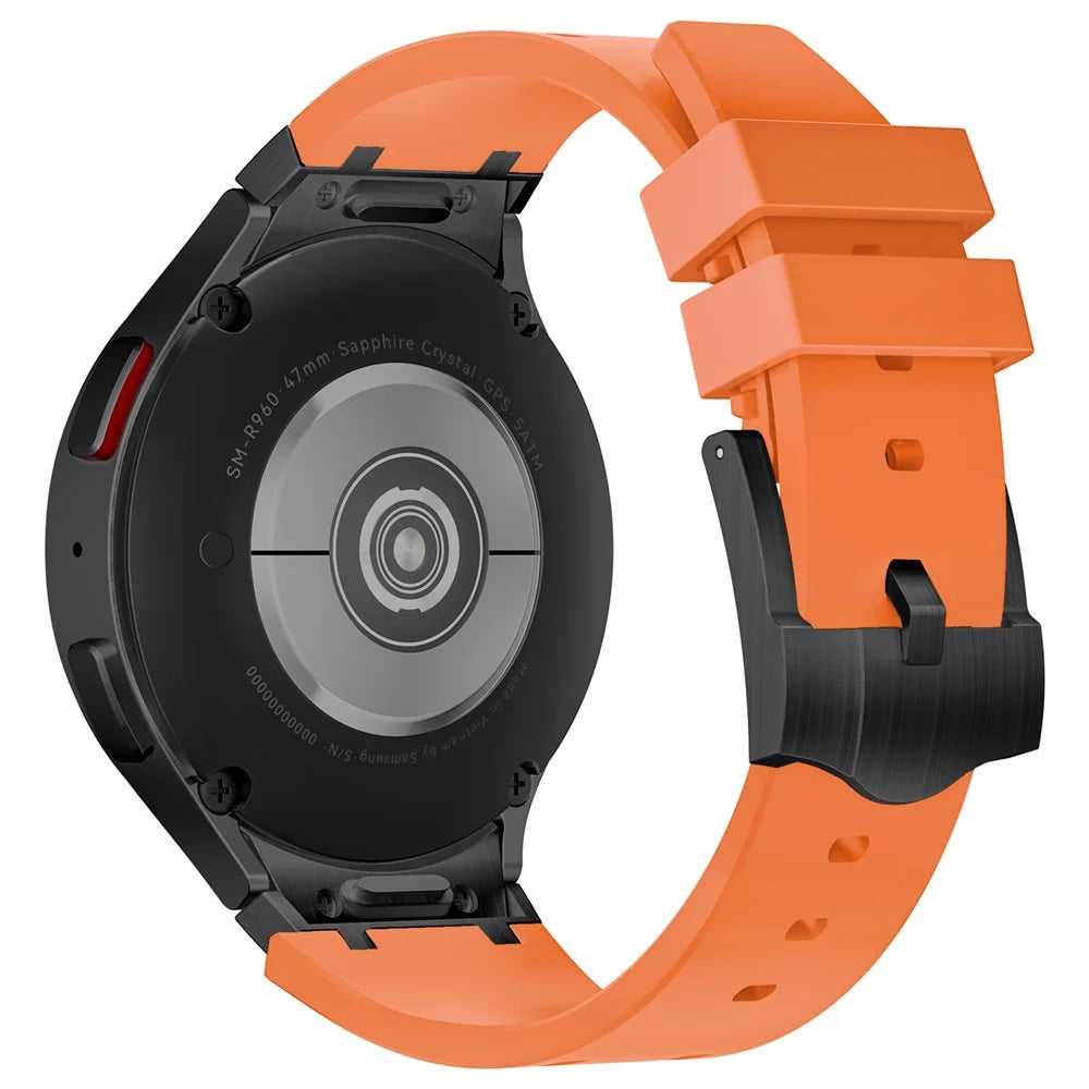 For Samsung Galaxy Watch FE 40mm / Watch4 / Watch 5 / Watch6 Watch Strap AP Silicone Band Waterproof - Black Buckle+Orange - 1