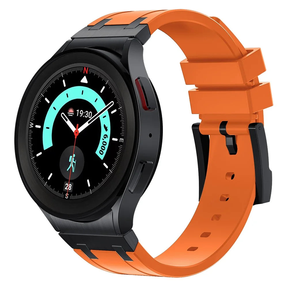 For Samsung Galaxy Watch FE 40mm / Watch4 / Watch 5 / Watch6 Watch Strap AP Silicone Band Waterproof - Black Buckle+Orange - 3