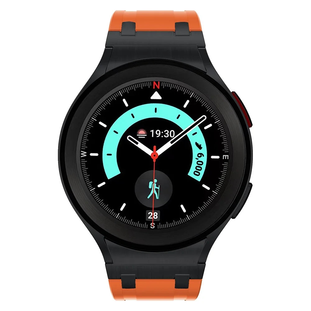 For Samsung Galaxy Watch FE 40mm / Watch4 / Watch 5 / Watch6 Watch Strap AP Silicone Band Waterproof - Black Buckle+Orange - 4