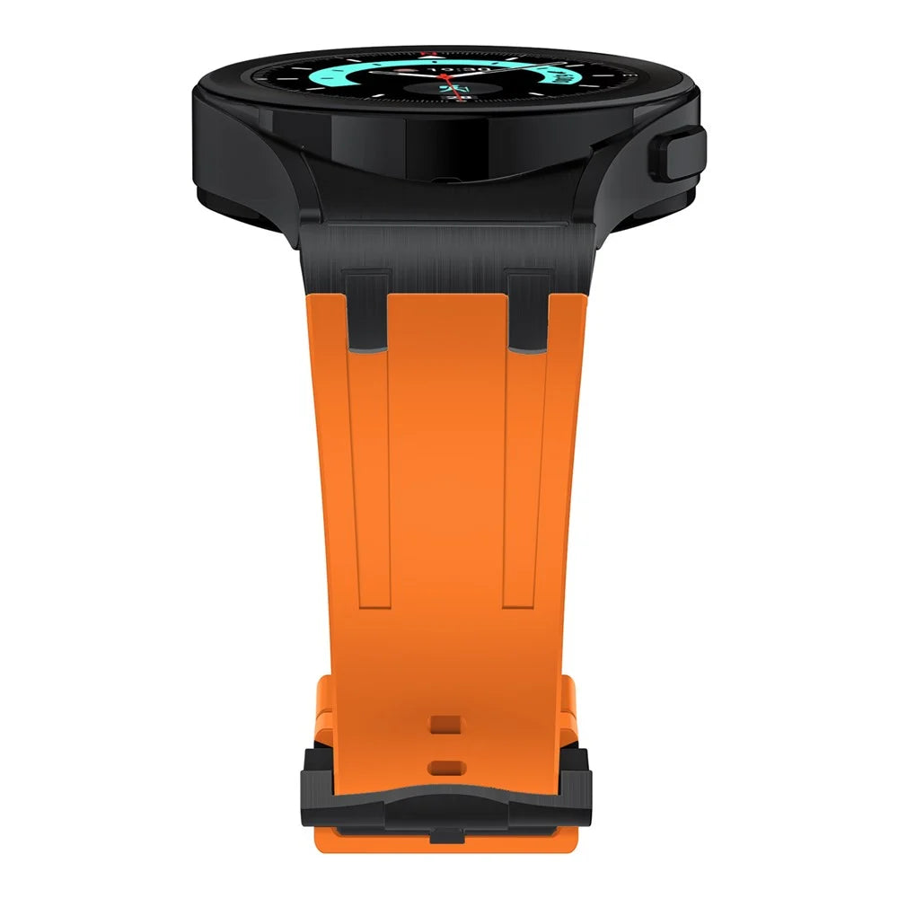 For Samsung Galaxy Watch FE 40mm / Watch4 / Watch 5 / Watch6 Watch Strap AP Silicone Band Waterproof - Black Buckle+Orange - 5