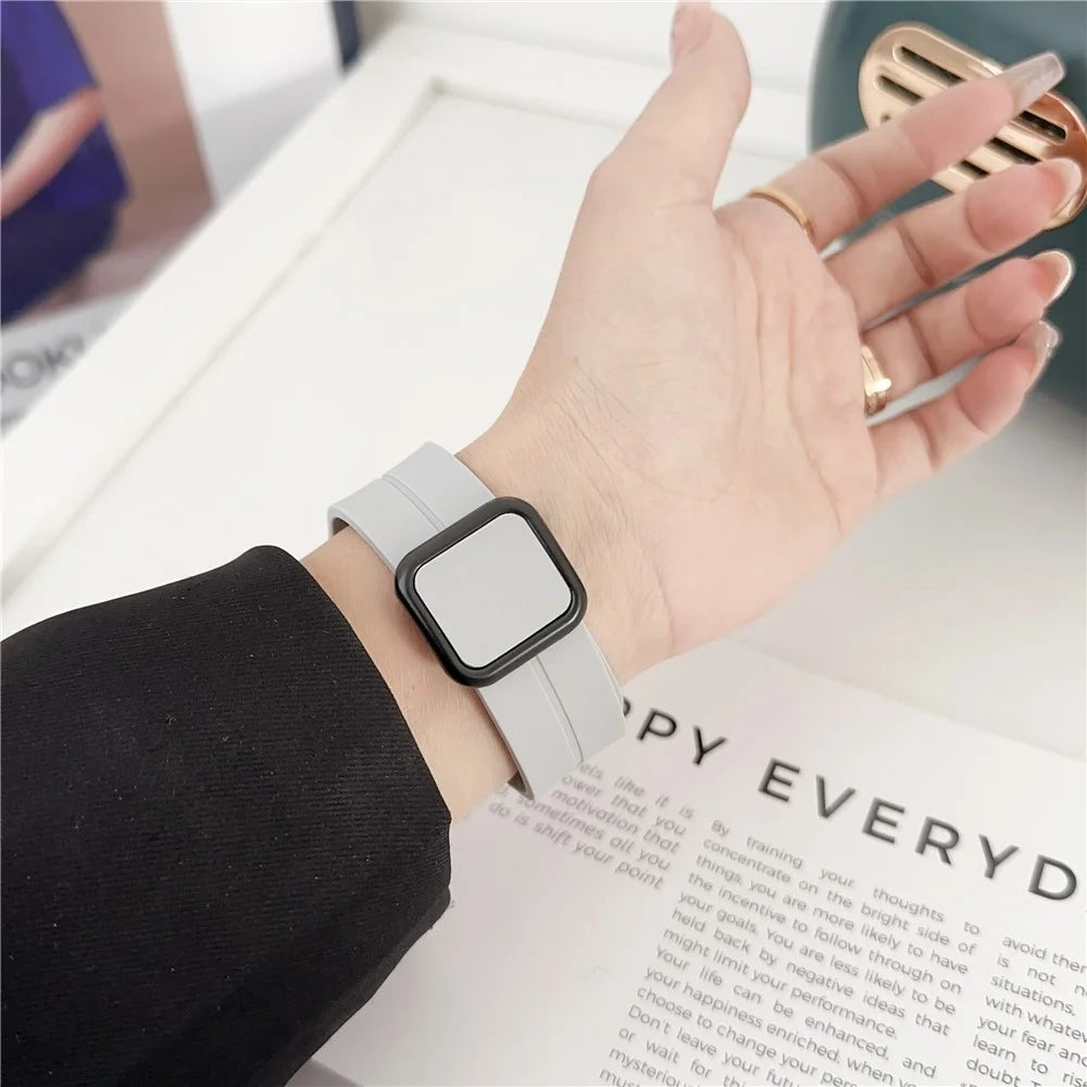 For Apple Watch Series 11 10 42mm / 9 8 7 41mm / SE3 SE2 SE 6 5 4 40mm / 3 2 1 38mm Silicone Watch Strap with Square Buckle - Starlight - 4