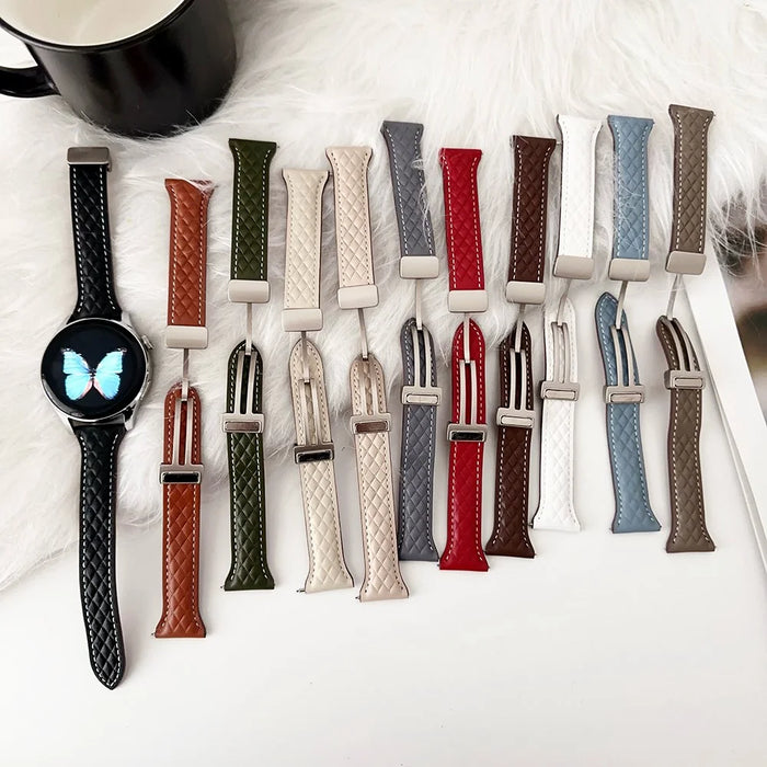For Samsung Galaxy Watch3 45mm / Huawei Watch Ultimate Genuine Cow Leather 22mm Watch Band with Rhombus Pattern - Black - 5