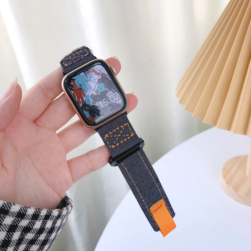 For Apple Watch Series 11 10 42mm / 9 8 7 41mm / SE3 SE2 SE 6 5 4 40mm / 3 2 1 38mm Nylon Watch Strap - Jean Blue - 3