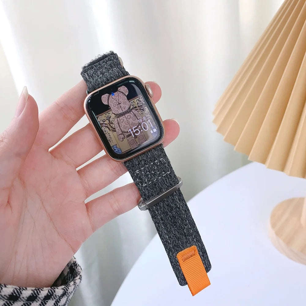 For Apple Watch Ultra 3 2 1 49mm / Series 11 10 46mm / 9 8 7 45mm / SE3 SE2 SE 6 5 4 44mm / 3 2 1 42mm Nylon Watchband - Dark Grey - 3