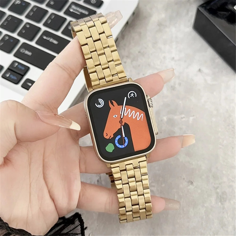 For Apple Watch Series 11 10 42mm / 9 8 7 41mm / SE3 SE2 SE 6 5 4 40mm / 3 2 1 38mm Stainless Steel Band - Gold - 1