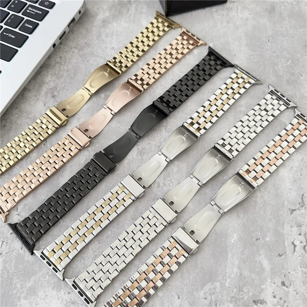For Apple Watch Ultra 3 2 1 49mm / Series 11 10 46mm / 9 8 7 45mm / SE3 SE2 SE 6 5 4 44mm / 3 2 1 42mm Stainless Steel Strap - Black - 6