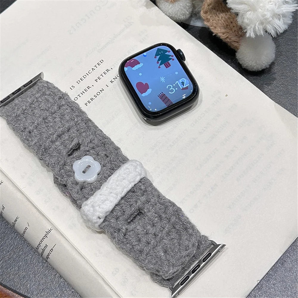 For Apple Watch Series 11 10 42mm / 9 8 7 41mm / SE3 SE2 SE 6 5 4 40mm / 3 2 1 38mm Velvet Cotton Watch Band - Grey - 3