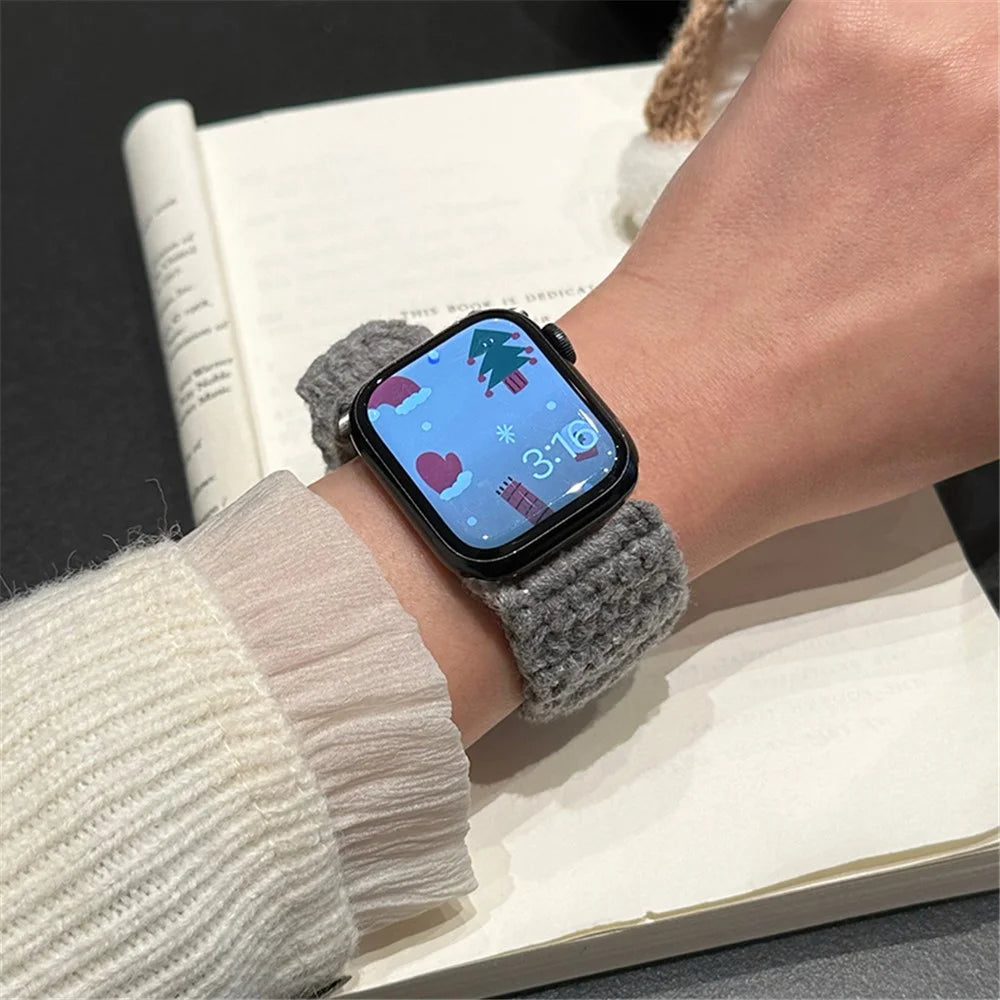 For Apple Watch Series 11 10 42mm / 9 8 7 41mm / SE3 SE2 SE 6 5 4 40mm / 3 2 1 38mm Velvet Cotton Watch Band - Grey - 5