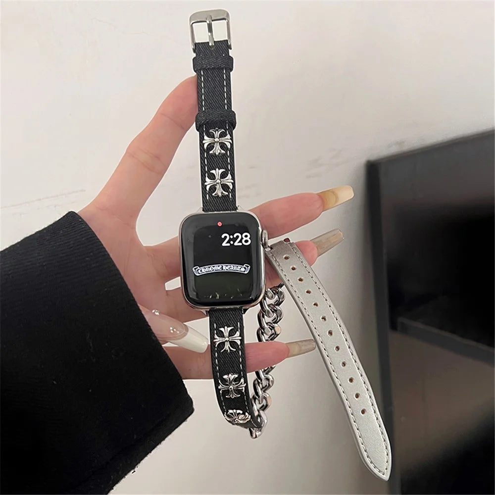 For Apple Watch Series 11 10 42mm / 9 8 7 41mm / SE3 SE2 SE 6 5 4 40mm / 3 2 1 38mm Leather Watch Band Bracelet - 1