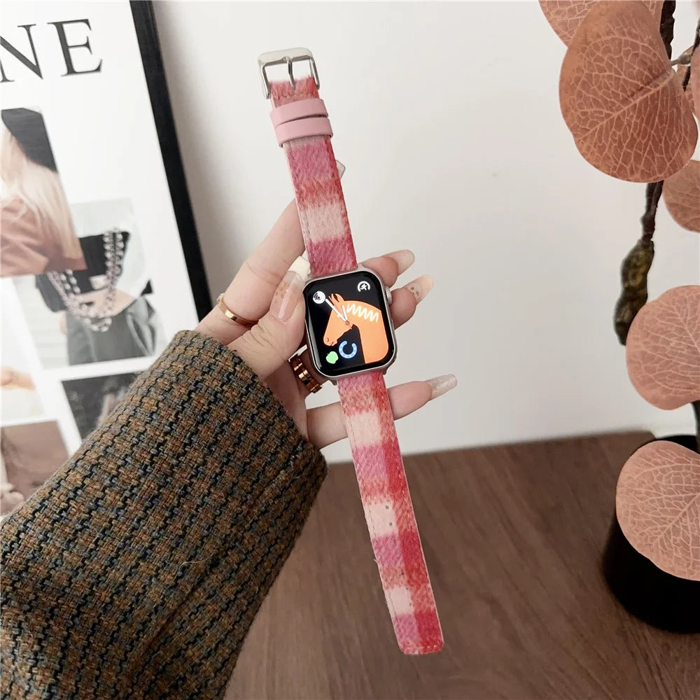For Apple Watch Series 11 10 42mm / 9 8 7 41mm / SE3 SE2 SE 6 5 4 40mm / 3 2 1 38mm Woolen Watch Band - Pink Purple - 1