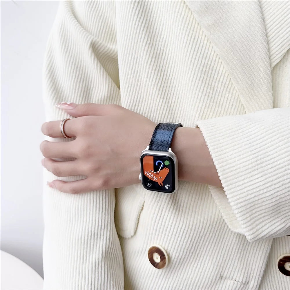 For Apple Watch Series 11 10 42mm / 9 8 7 41mm / SE3 SE2 SE 6 5 4 40mm / 3 2 1 38mm Woolen Watch Band - Pink Purple - 6
