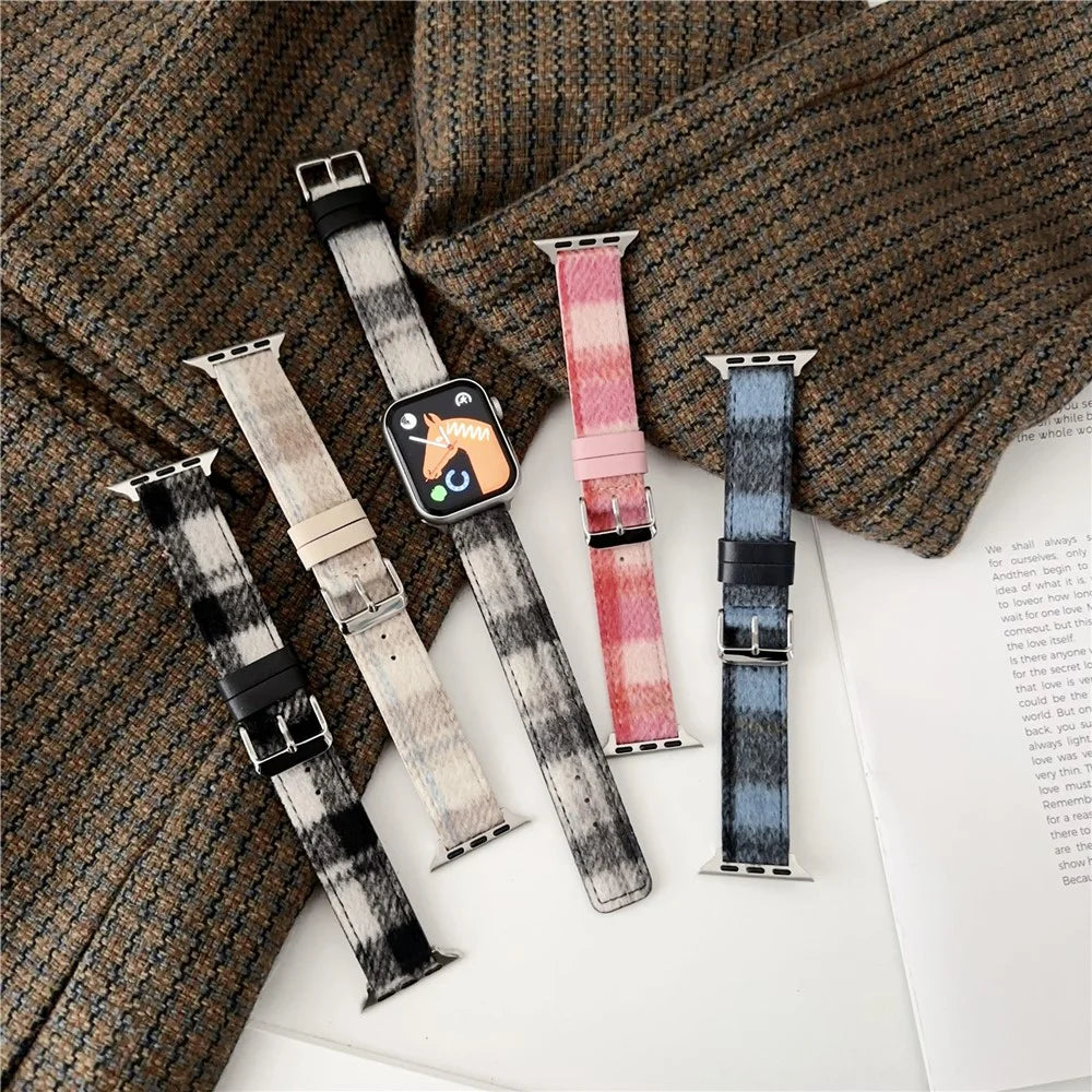 For Apple Watch Ultra 3 2 1 49mm / Series 11 10 46mm / 9 8 7 45mm / SE3 SE2 SE 6 5 4 44mm / 3 2 1 42mm Woolen Wristband Bracelet - Black White Grey - 3