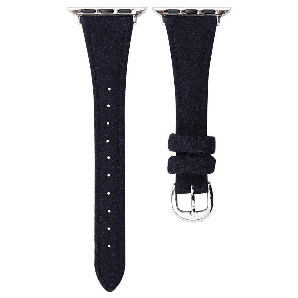 For Apple Watch Series 11 10 42mm / 9 8 7 41mm / SE3 SE2 SE 6 5 4 40mm / 3 2 1 38mm Woolen Soft Watch Band - Black - 1