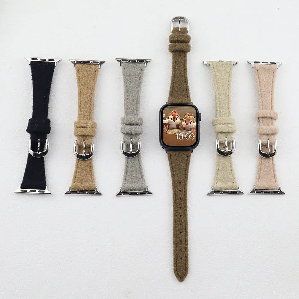 For Apple Watch Ultra 3 2 1 49mm / Series 11 10 46mm / 9 8 7 45mm / SE3 SE2 SE 6 5 4 44mm / 3 2 1 42mm Slim Woolen Watch Strap - Black - 3
